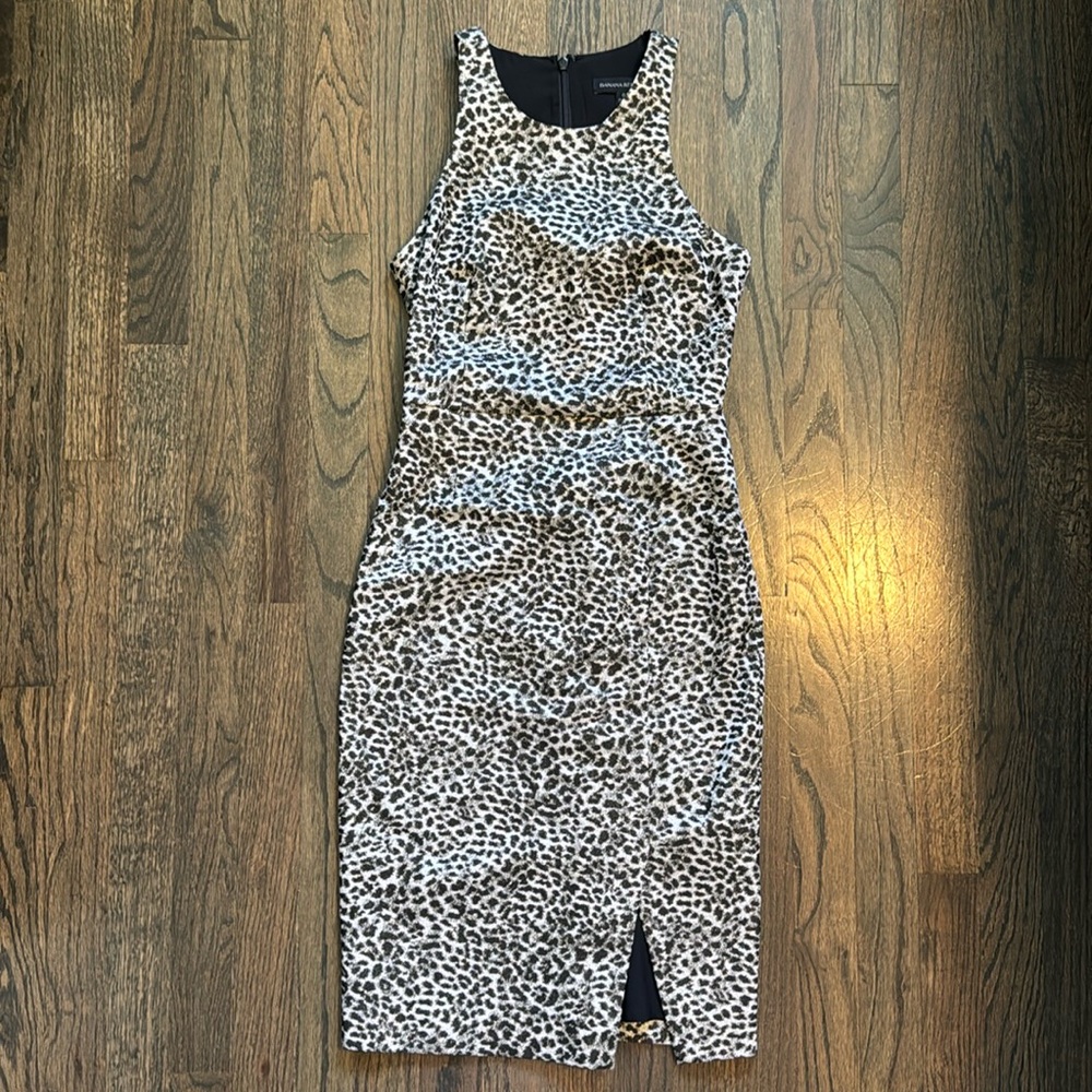 BANANA REPUBLIC METALLIC LEOPARD BI-STRETCH SHEATH DRESS Size 0